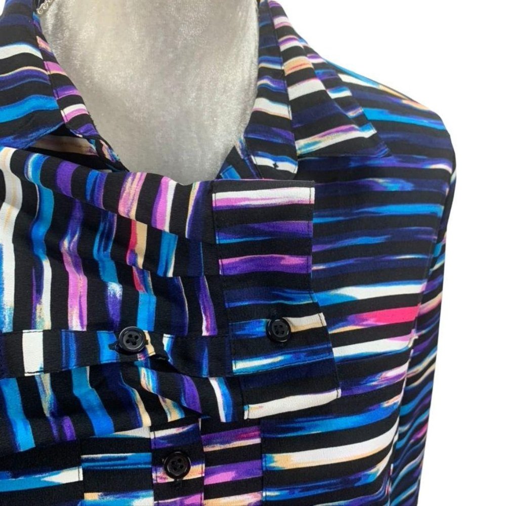 Attention Blouse Button Down Striped Split Back M - image 4